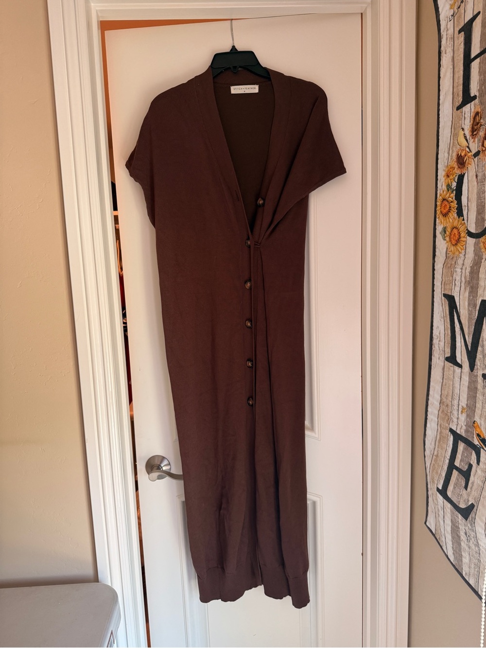 Short-Sleeve Asymmetrical Brown Button-Front Dress